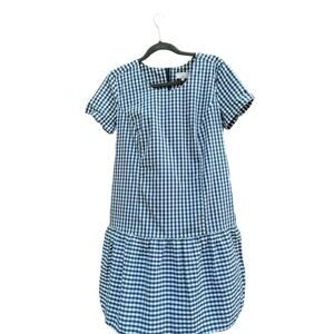 Universal Standard x J Crew Blue Poplin Gingham Drop Waist‎ Dress, Size Small